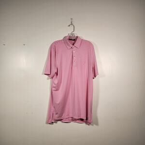 RLX RALPH LAUREN SS Golf Polo Mens M Pink White Stripe Activewear CROOKED STICK